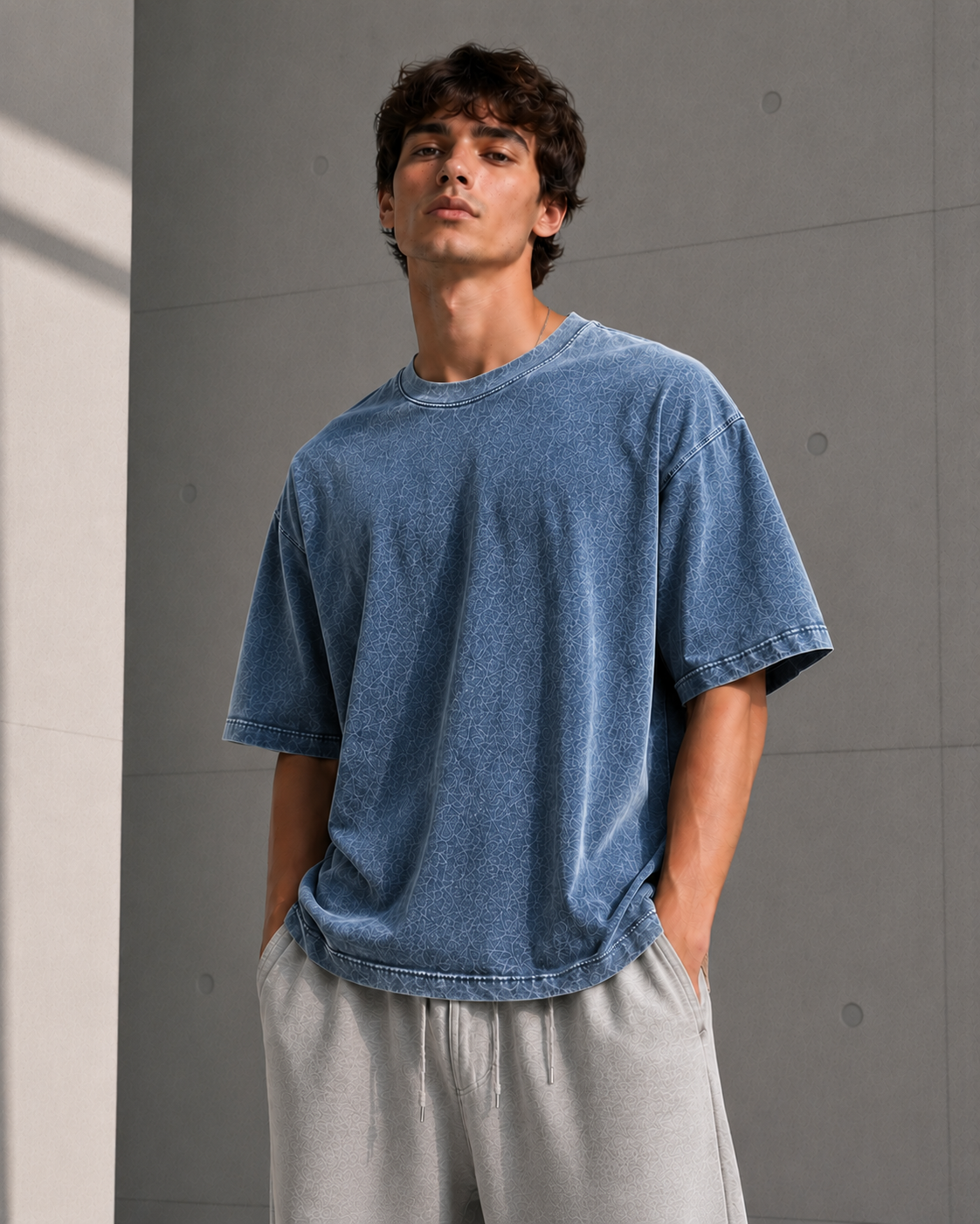 ASİT YIKAMA T-SHIRT - MAVİ